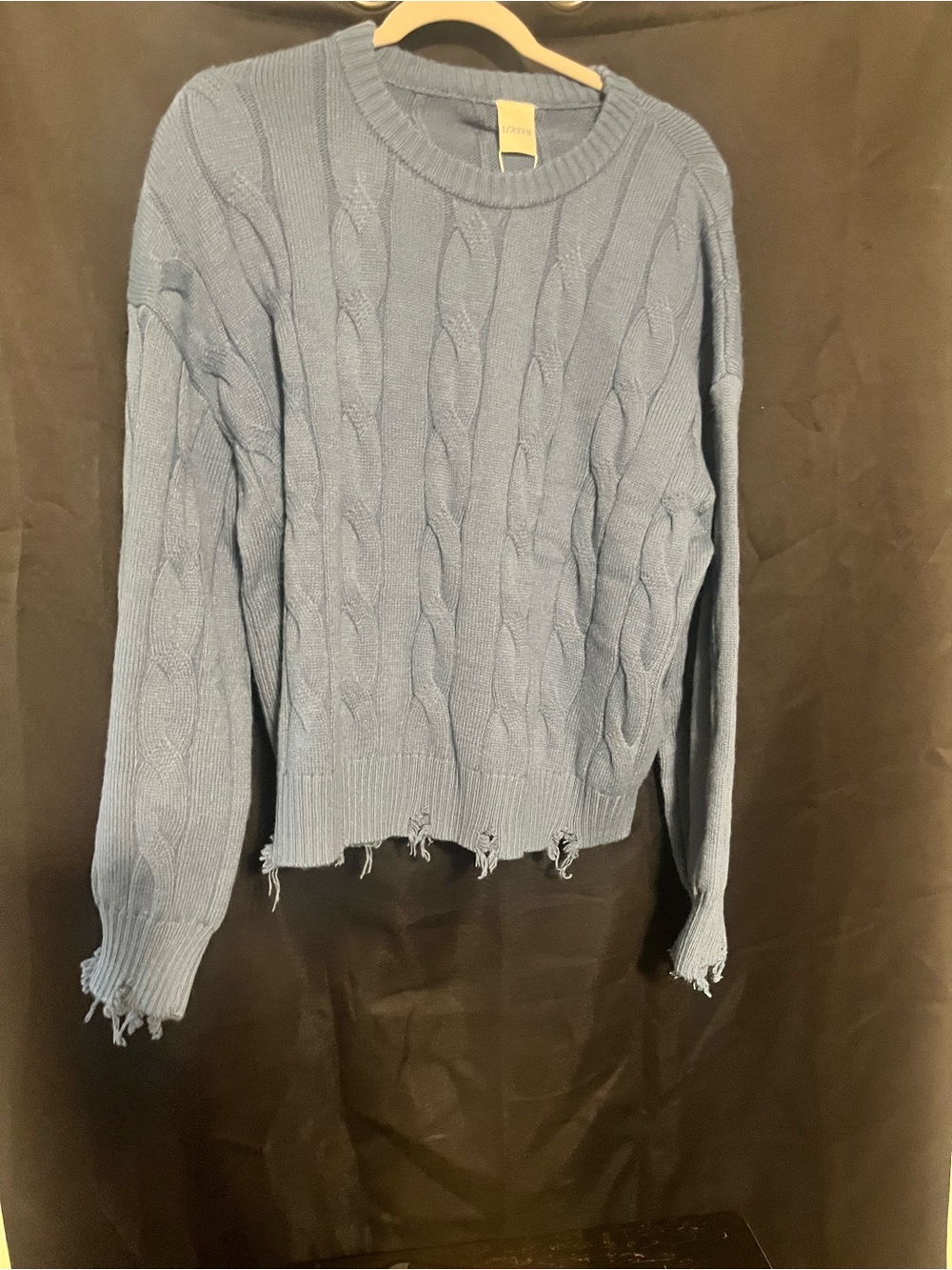 Light Blue Cable Knit Distressed Sweater - Women